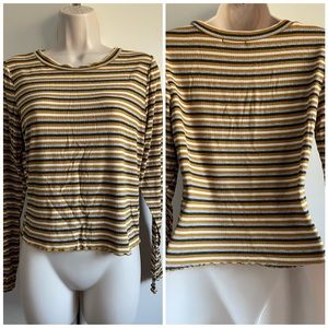 Women's Striped Long Sleeve Cropped T-Shirt